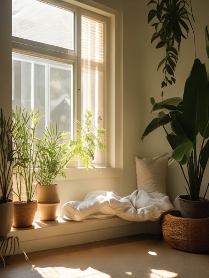 Quiet meditation space with soft natural light and peaceful atmosphere